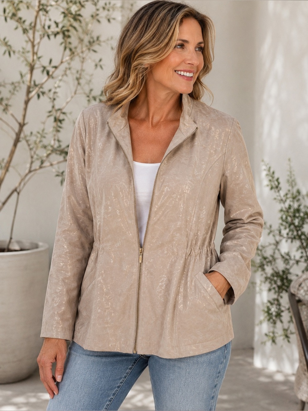 Zenergy by Chico’s Metallic Paisley Zip Jacket Size 2 L/12-14